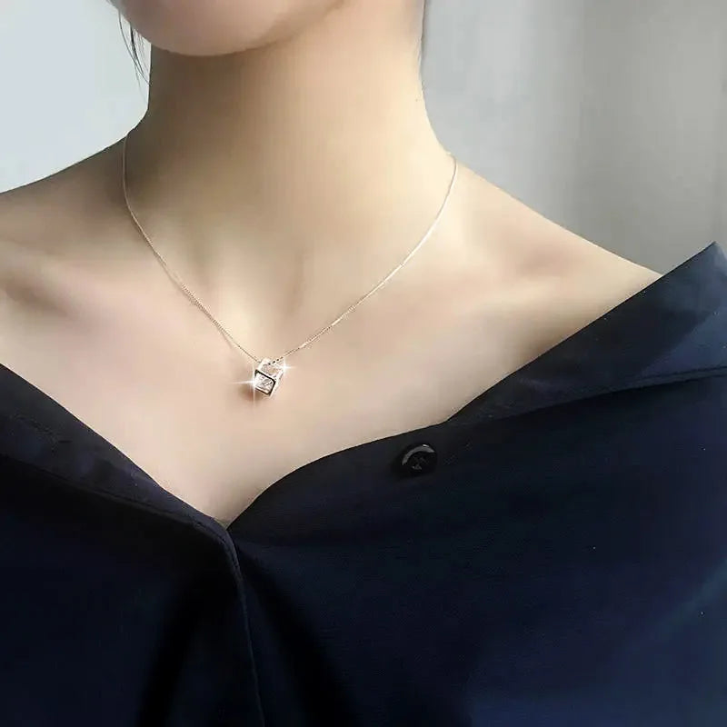 Charms Necklace For Women Aesthetic Cube Pink Zircon Rose Gold Color Choker Chain On Neck Jewelry Korean Pendants-Dollar Bargains Online Shopping Australia