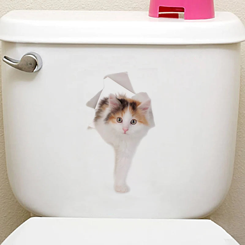 Cats 3D Wall Sticker Toilet Stickers Hole View Vivid Dogs Bathroom For Home Decoration Animals Vinyl Decals Art Wallpaper Poster-Dollar Bargains Online Shopping Australia