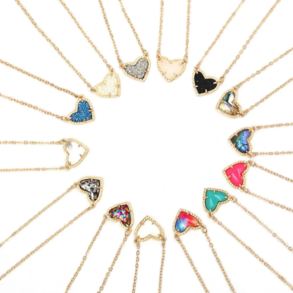Gift Glitter Abalone Stone Small Heart Shaped 3D Resin Shell Mini Love Necklaces for Women Pendants-Dollar Bargains Online Shopping Australia