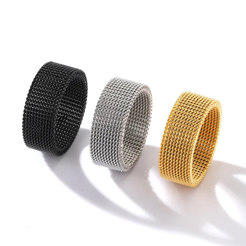 8mm Wide Stainless Steel Rings Titanium Couple Rings Deformable Mesh Accessories for Women Men Jewelry Wedding Gift-Dollar Bargains Online Shopping Australia
