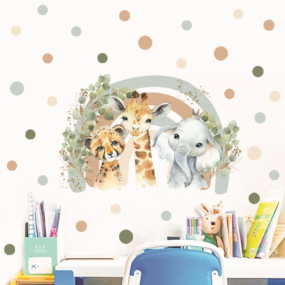 Boho Cartoon African Animal Giraffe Elephant Watercolor Wall Sticker Vinyl Baby Nursery Art Decals for Kids Room Home Decor-Dollar Bargains Online Shopping Australia