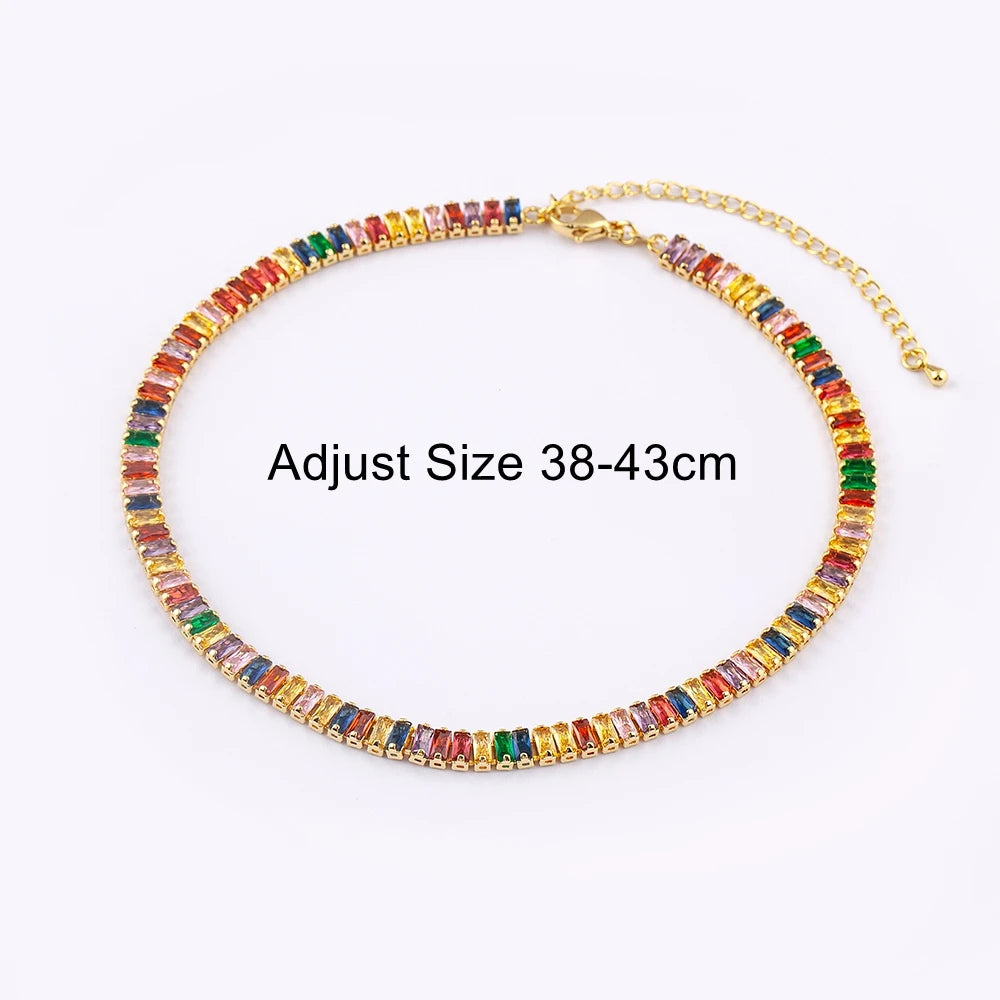 Classic Colorful Tennis Necklace Rectangular Full Zircon Neck Jewelry Adjustable Wedding Party Gift-Dollar Bargains Online Shopping Australia