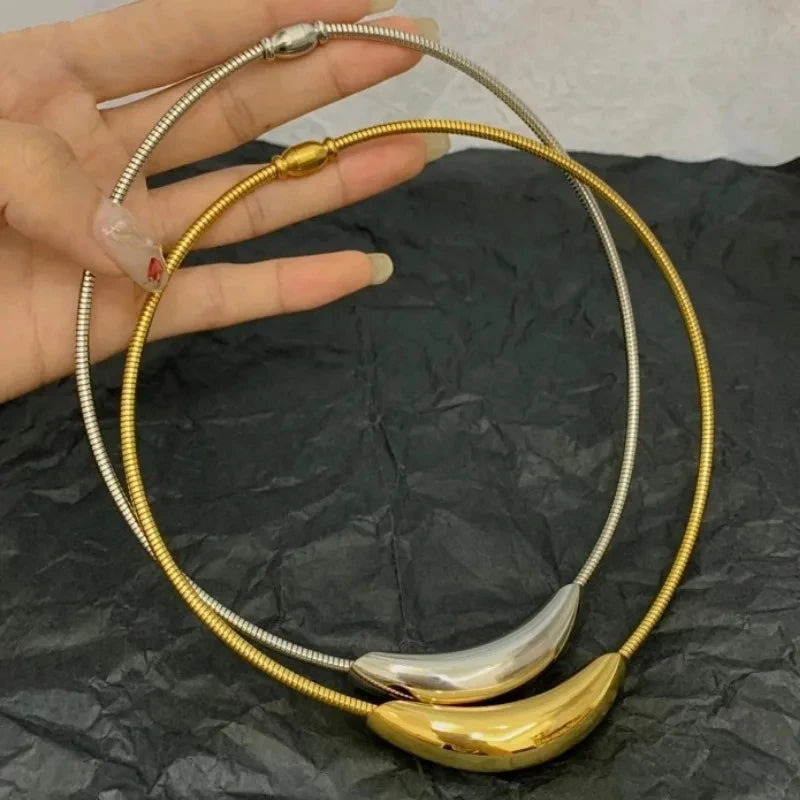 Metallic Stainless Steel Silver Plated Gold Color Choker Necklace For Women Girl Gift-Dollar Bargains Online Shopping Australia