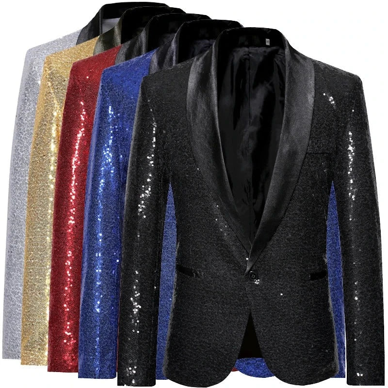 Shiny Gold Sequin Glitter Embellished Blazer Jacket Prom Suit Blazer