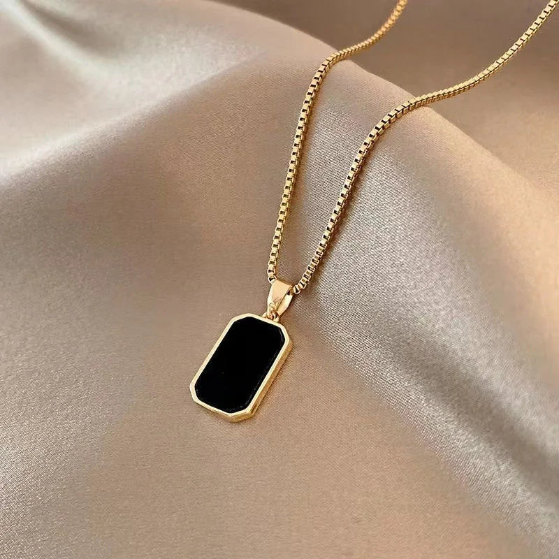 Fashion Square Necklace for Women Korean Black Geometric Pendant Necklace Collar Neck Gold Color Chain Charm Jewelry Party Gift-Dollar Bargains Online Shopping Australia