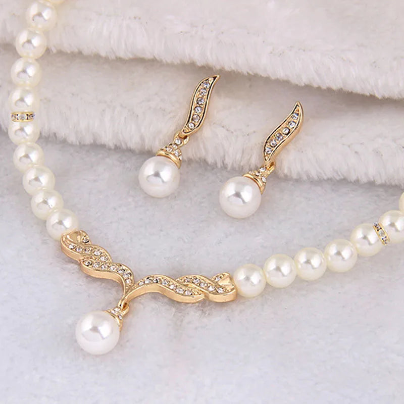 Women's 2 Piece Jewelry Sets One Gold Color Necklace + 1 Pair Earrings Wedding Bridal Pearl Elegant Decoration-Dollar Bargains Online Shopping Australia