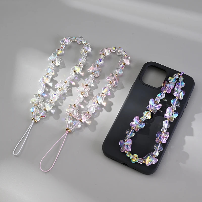 Women Girl Acrylic Mobile Phone Chain Transparent Sweet Butterfly Telephone Hanging Cord Anti-Drop Cellphone Lanyard Jewelry-Dollar Bargains Online Shopping Australia
