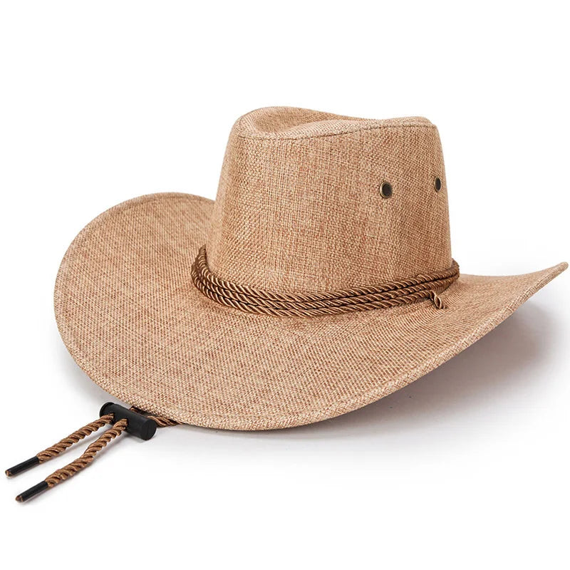 Summer Men Hat Breathable Western Cowboy Sunscreen Cap British Style Men Linen Solid Color Retro Casual Lightweight Hat-Dollar Bargains Online Shopping Australia