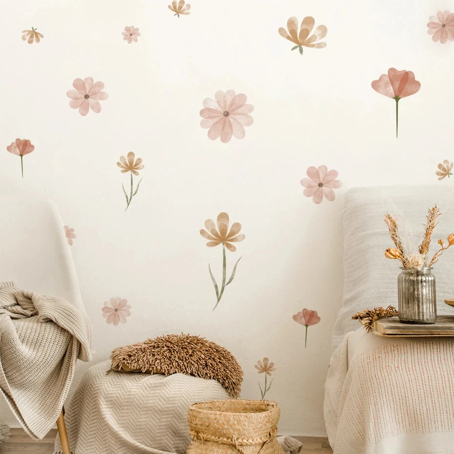 Boho Style Flowers Leaves Watercolor Wall Sticker Nursery Vinyl Wall Art Decals for Living Room Bedroom Kids Room Home Decor-Dollar Bargains Online Shopping Australia