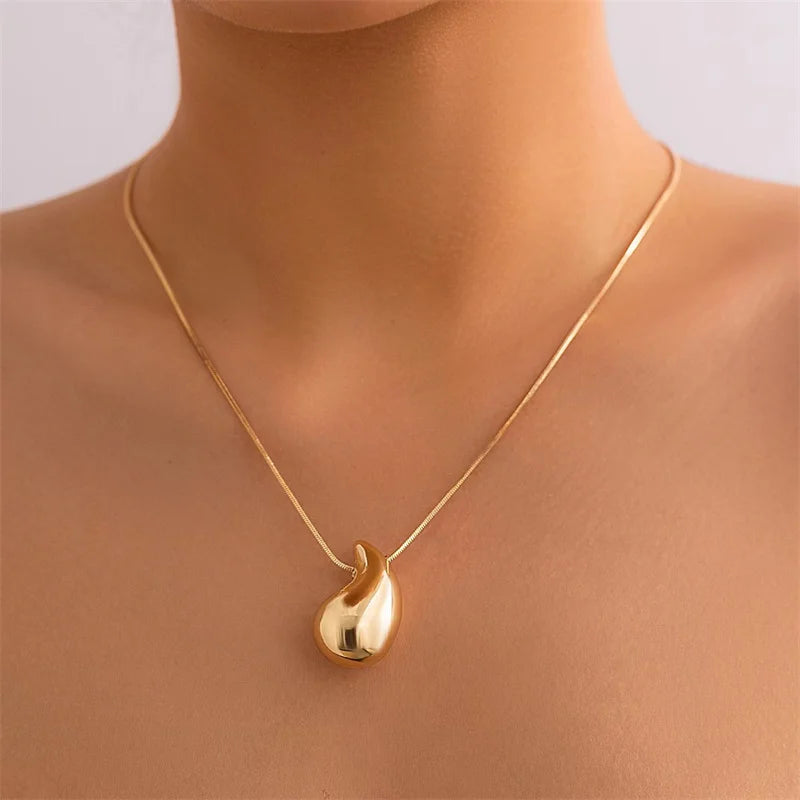 Classic Gold Color Stainless Steel Necklace For Women Jewelry Limited Metal Vintage Waterdrop Pendant Necklace Birthday Gift-Dollar Bargains Online Shopping Australia