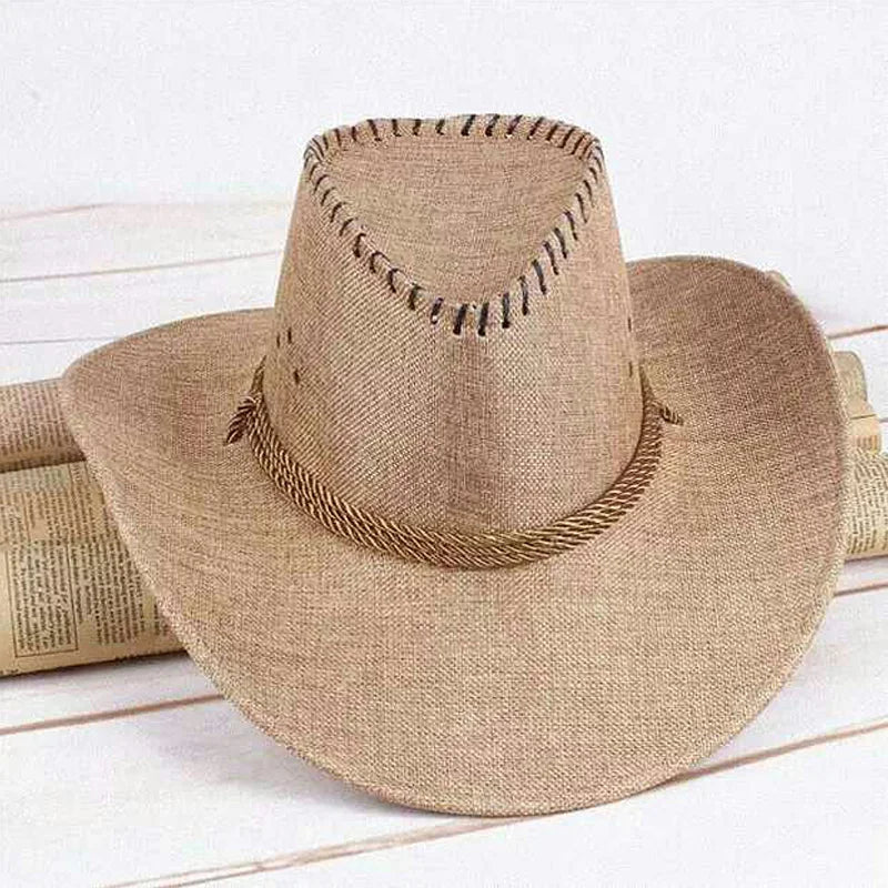 Summer Men Hat Breathable Western Cowboy Sunscreen Cap British Style Men Linen Solid Color Retro Casual Lightweight Hat-Dollar Bargains Online Shopping Australia