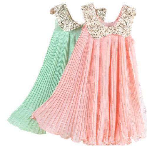 Lace Pleated Chiffon A-Line Girls Dress