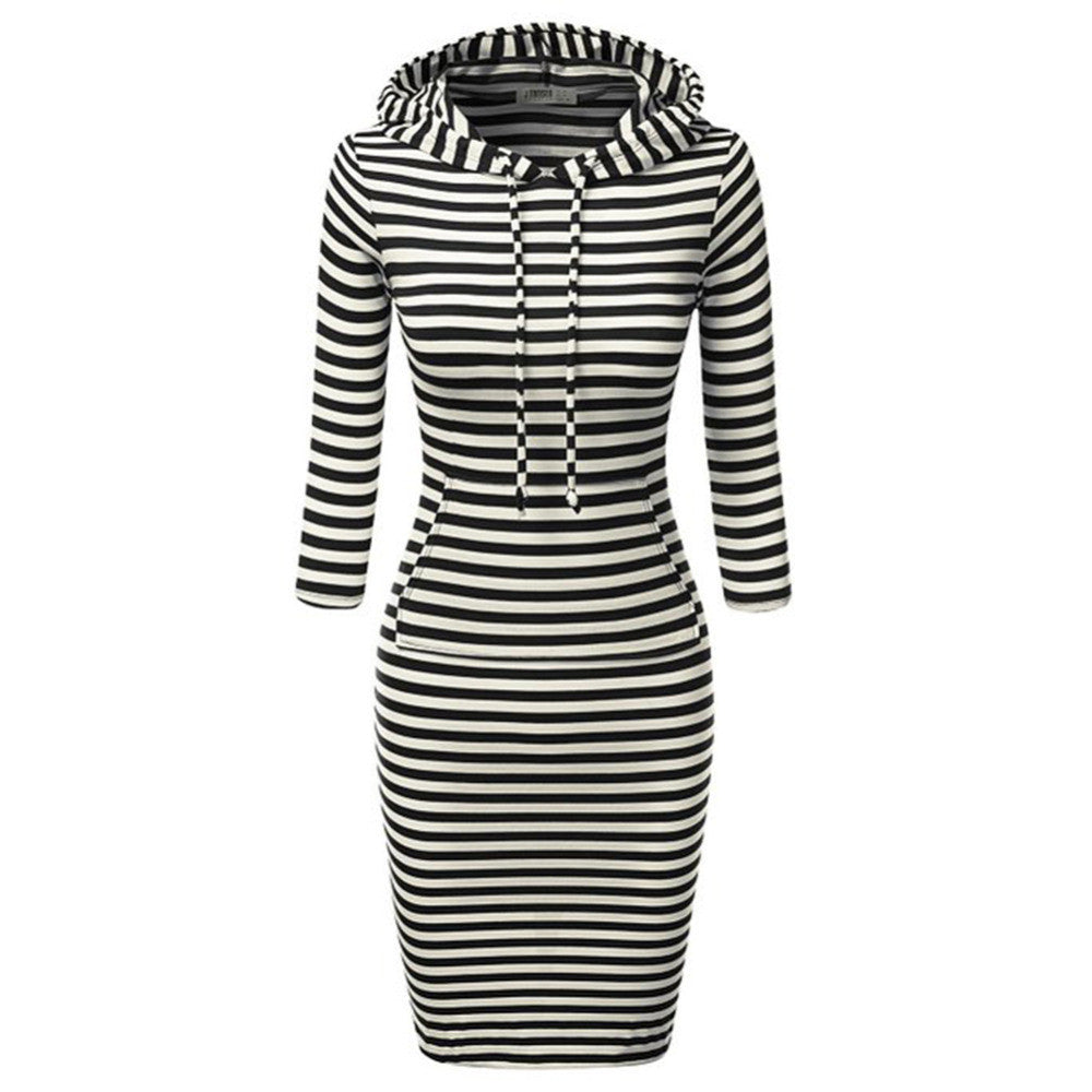 Fashion Women Striped Hoody Hoodie Hooded with Pockets Autumn Winter W