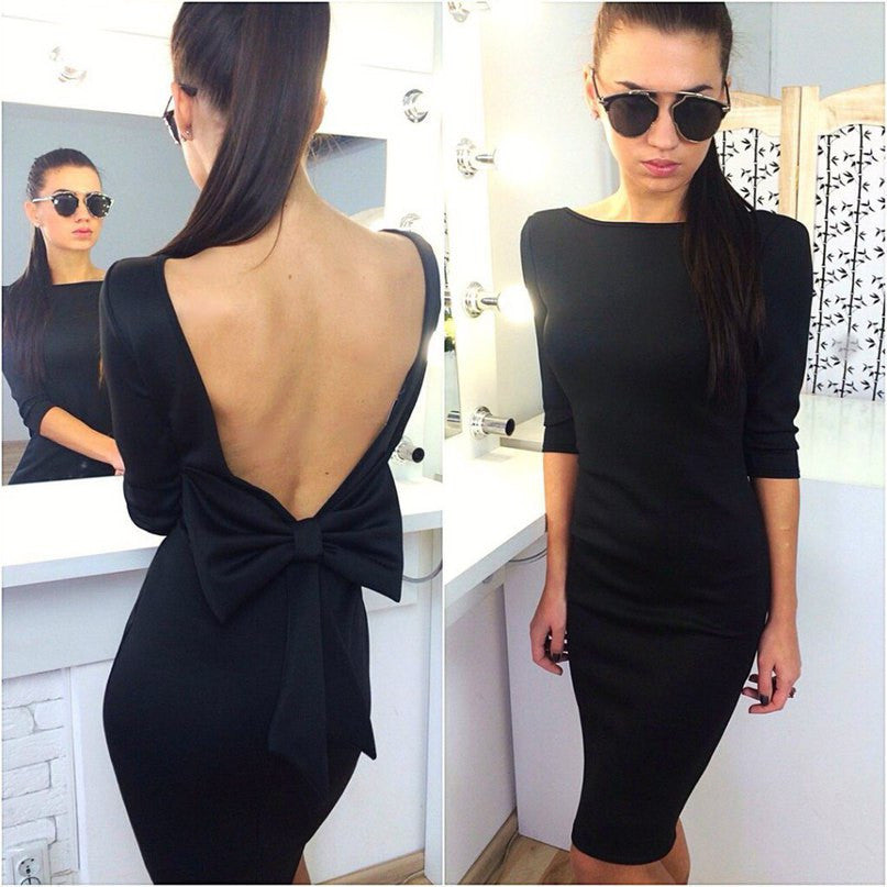 Fashion Backless Slim Half Sleeve Party Dresses Bodycon Club dress LJ1
