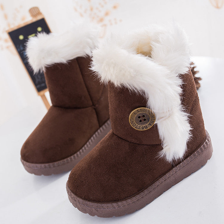 Winter Children Boots Bailey Button Thick Warm Shoes Cotton-Padded Suede Boys Girls Snow Boots Girl Ankle Booties Kids Shoe-Dollar Bargains Online Shopping Australia
