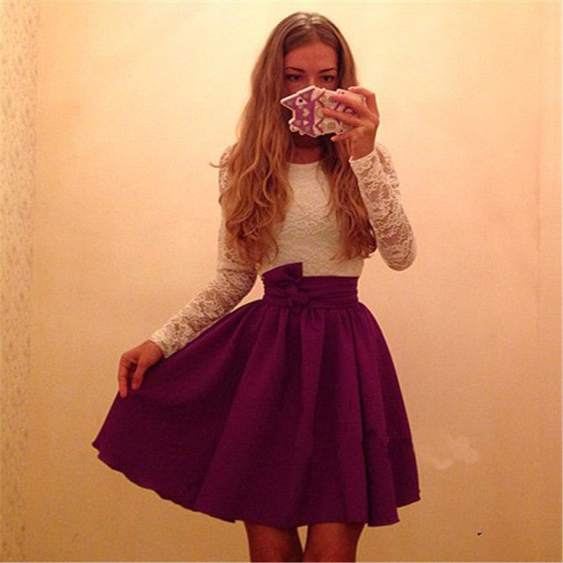 Ukraine Style Womens Autumn Lace Party Dresses Fall Purple&skyblue Sex
