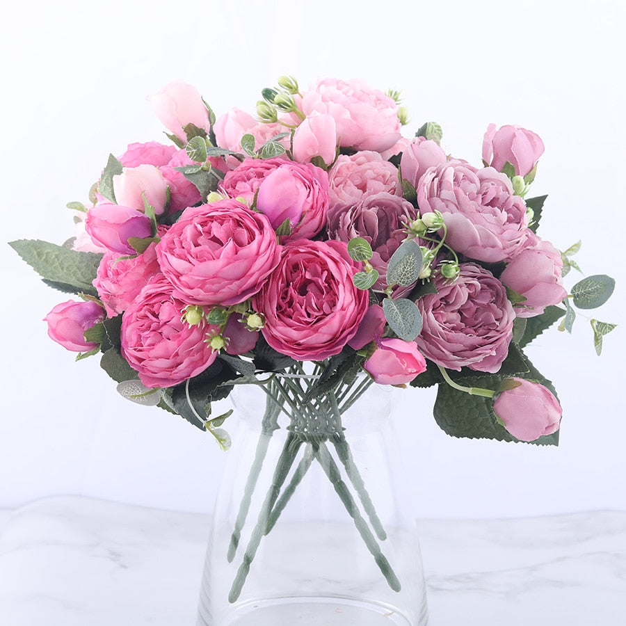 30cm Rose Pink Silk Peony Artificial Flowers Bouquet Home Wedding Decoration indoor-Dollar Bargains Online Shopping Australia