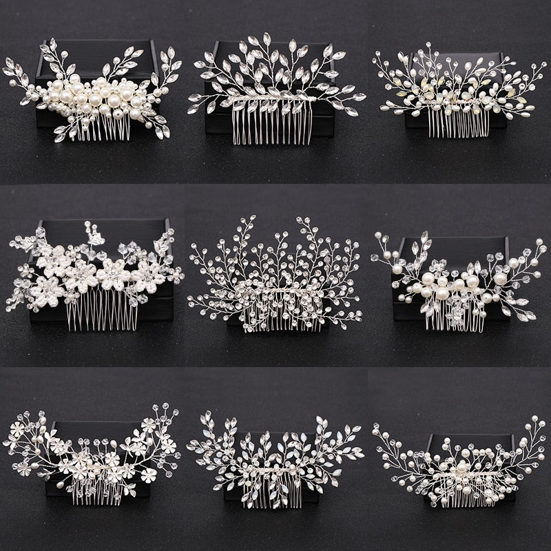 Silver Color Pearl Crystal Wedding Hair Combs Hair Accessories for Bridal Flower Headpiece Women Bride Hair ornaments Jewelry-Dollar Bargains Online Shopping Australia
