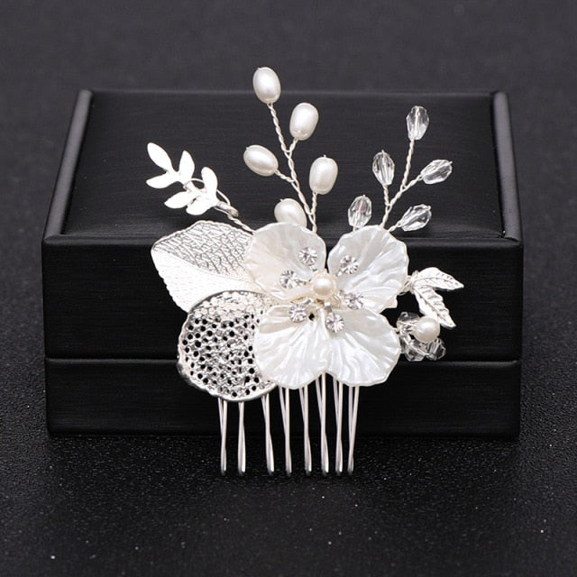 Silver Color Pearl Crystal Wedding Hair Combs Hair Accessories for Bridal Flower Headpiece Women Bride Hair ornaments Jewelry-Dollar Bargains Online Shopping Australia