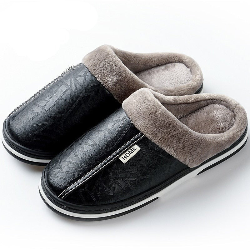 slippers Home Winter Indoor Warm Shoes Thick Bottom Plush Waterproof Leather House slippers man Cotton shoes-Dollar Bargains Online Shopping Australia