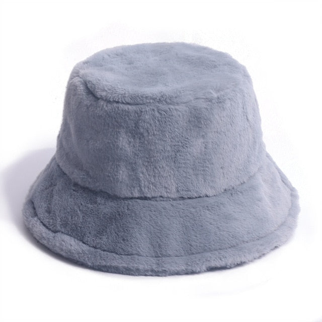 Winter Outdoor Vacation Lady Panama Black Solid Thickened Soft Warm Fishing Cap Faux Fur Rabbit Bucket Hat For Women-Dollar Bargains Online Shopping Australia