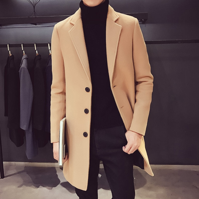 Men Wool & Blends Mens Casual Business Trench Coat Mens Leisure Overcoat Male Punk Style Blends Dust Coats Jackets-Dollar Bargains Online Shopping Australia