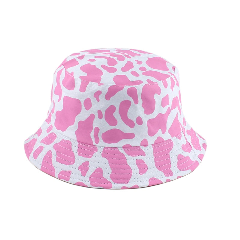 Korean Pink Cow Print Bucket Hat Women Reversible Fishing Cap Bob Chapeau Autumn Summer-Dollar Bargains Online Shopping Australia