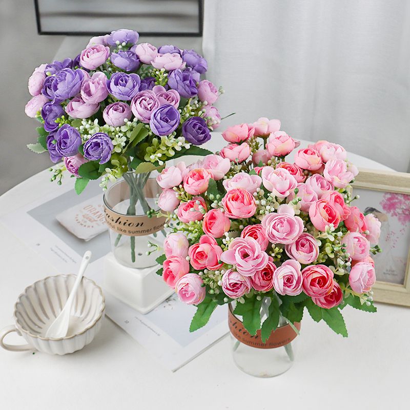 Artificial Flowers Simple 10 Heads Bouquet Rose Silk High End Wedding Party Bride Home Table Plant Decoration Single Branch-Dollar Bargains Online Shopping Australia