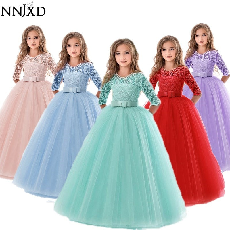 Princess Lace Dress Kids Flower Embroidery Dress For Girls Vintage Children Dresses For Wedding Party Formal Ball Gown-Dollar Bargains Online Shopping Australia