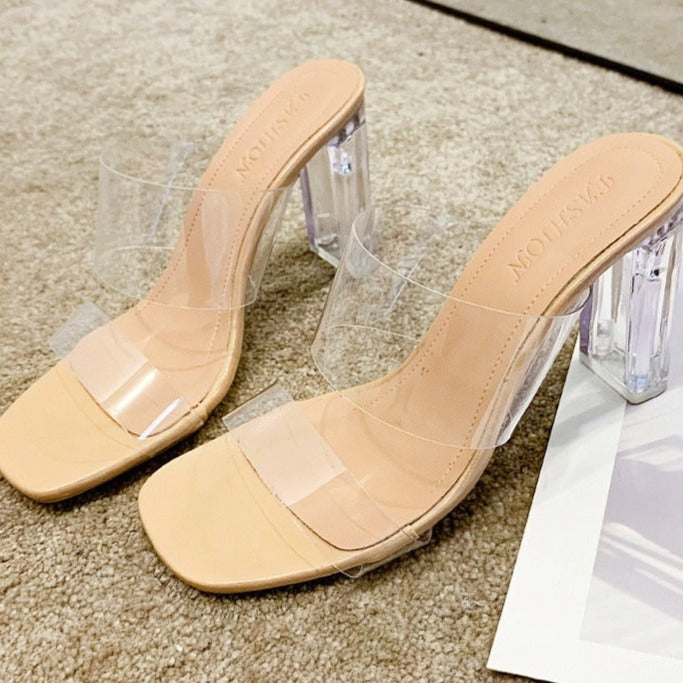 Transparent High Heels Women Square Toe Sandals Summer Shoes Woman Clear High Pumps Wedding Jelly Buty Damskie Heels Slippers-Dollar Bargains Online Shopping Australia