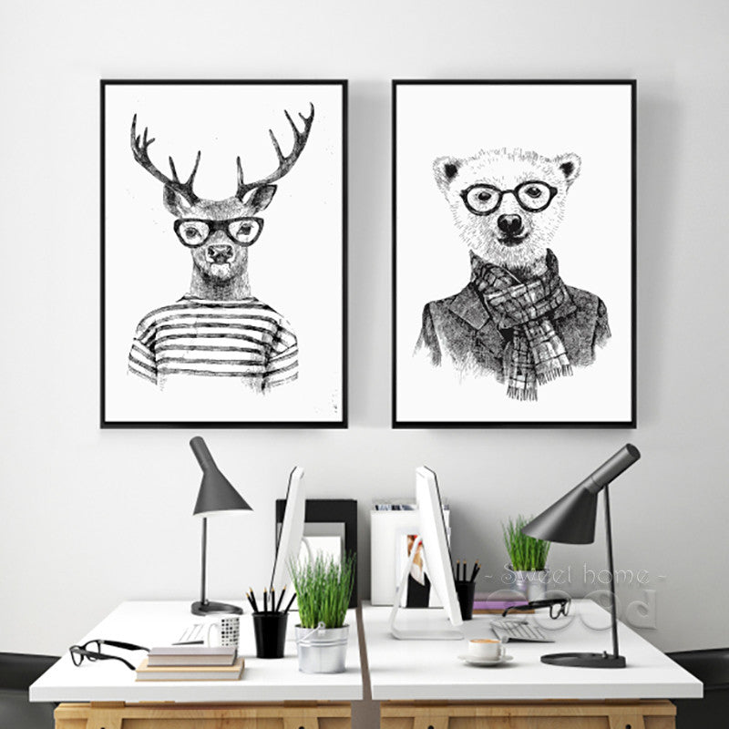 Hand draw Animals Canvas Art Print Poster, Deer And Polar Bear Set Wall Pictures for Home Decoration, Giclee Wall Decor DE009-Dollar Bargains Online Shopping Australia