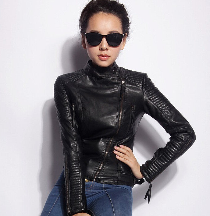 Autumn Winter Fashion Brand Women Faux Leather Jacket Zipper Motorcycle Leather Coat Slim Short Design PU Jacket-Dollar Bargains Online Shopping Australia