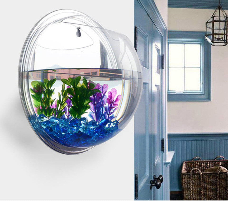 Acrylic Transparent Wall Plant Hanging Vase Wall Aquarium Bowl Fish Ta