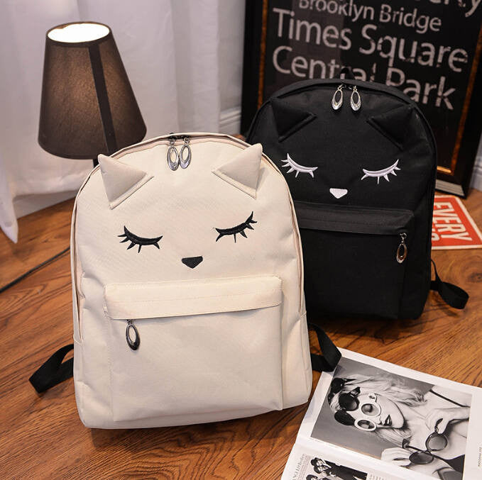 Cute Cartoon Embroidery Cat Printing Backpack Canvas Backpacks For Teenage Girls College Style Casual Backpack Sac Mochilas-Dollar Bargains Online Shopping Australia