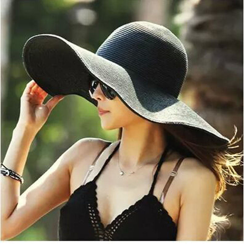 Summer Women's Foldable Wide Large Brim Beach Sun Hat Straw Beach Cap For  Ladies Elegant Hats Girls Vacation Tour Hat