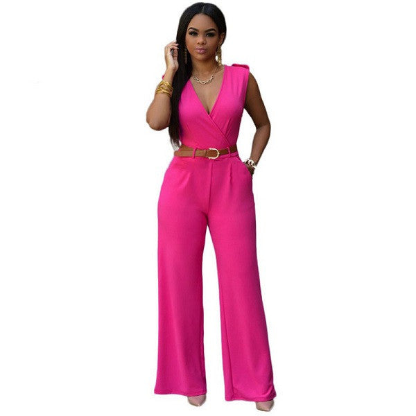 11 Colors Fashion Women Jumpsuit Summer Overalls Belted Wide Leg Jumpsuit Plus Size macacao long pant Elegant Jumpsuits-Dollar Bargains Online Shopping Australia