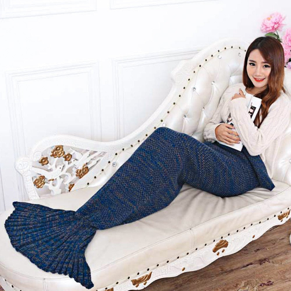 195x95CM Yarn Knitted Mermaid Tail Blanket Super Soft Sleeping Bed Handmade Crochet Anti-Pilling Portable Blanket For Autum-Dollar Bargains Online Shopping Australia