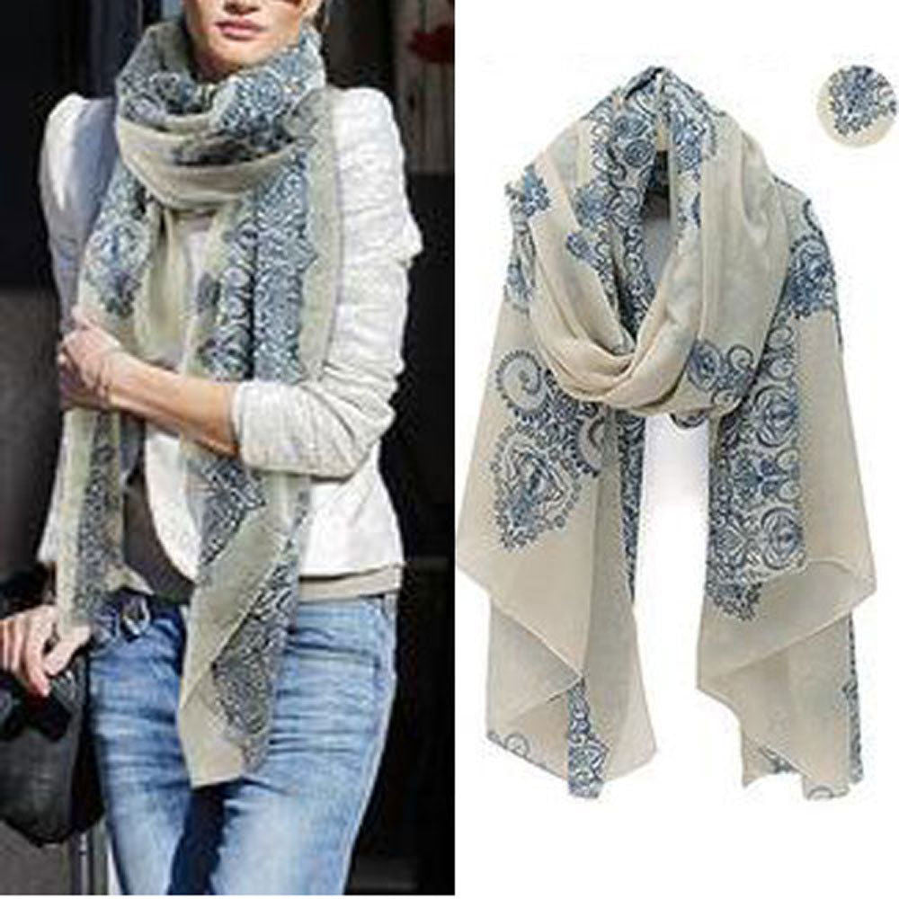 160*70cm High Blue and White Porcelain Style Thin Section the Silk Floss Women Scarf Shawl #L033511-Dollar Bargains Online Shopping Australia