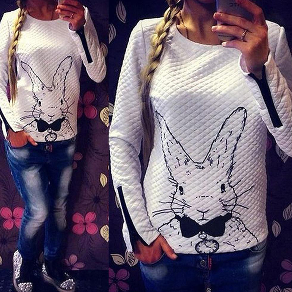 Women Femal Winter Rabbit Printed Long Sleeve Pullover Tops Outwear Shirt Sweaters S M L XL XXL-Dollar Bargains Online Shopping Australia