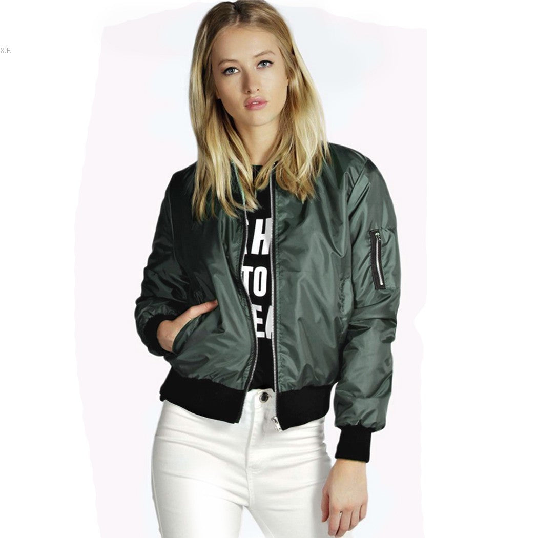 Women Bomber Jacket Fashion Zippers Pockets Autumn Winter Army Green Basic Jacket Biker Outwear chaquetas-Dollar Bargains Online Shopping Australia