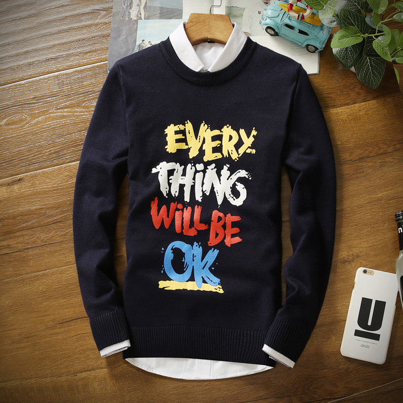 Brand Casual men Sweater Pullovers O-Neck Letter every thing will be OK Print colorful Sweaters Slim Fit Mens Pullovers-Dollar Bargains Online Shopping Australia