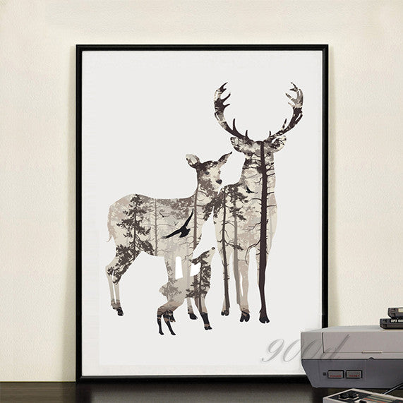 Silhouette of Deer Family with Pine Forest Canvas Art Print Painting Poster, Wall Picture for Home Decoration, Home Decor FA396-Dollar Bargains Online Shopping Australia