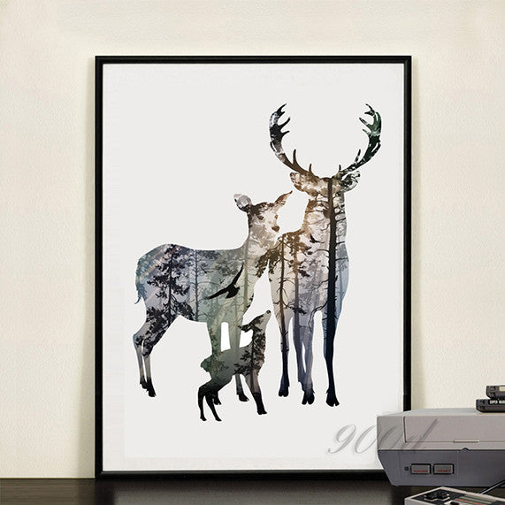 Silhouette of Deer Family with Pine Forest Canvas Art Print Painting Poster, Wall Picture for Home Decoration, Home Decor FA396-Dollar Bargains Online Shopping Australia