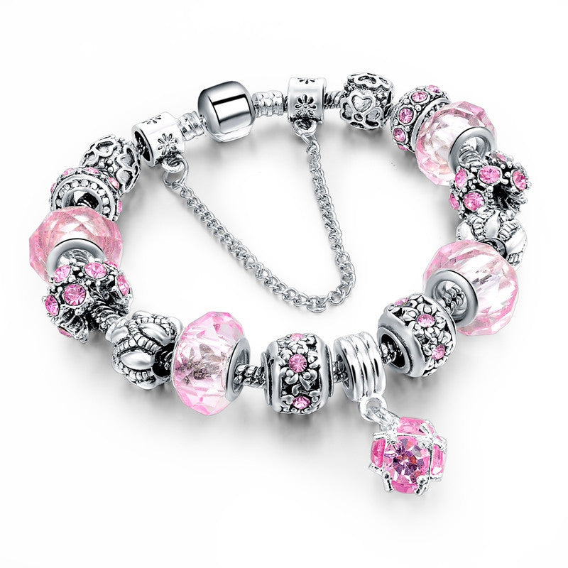 925 Silver Crystal Charm Bracelets for Women With Purple Murano Glass Beads bracelets & bangles Love DIY Jewelry Bracelet Femme-Dollar Bargains Online Shopping Australia