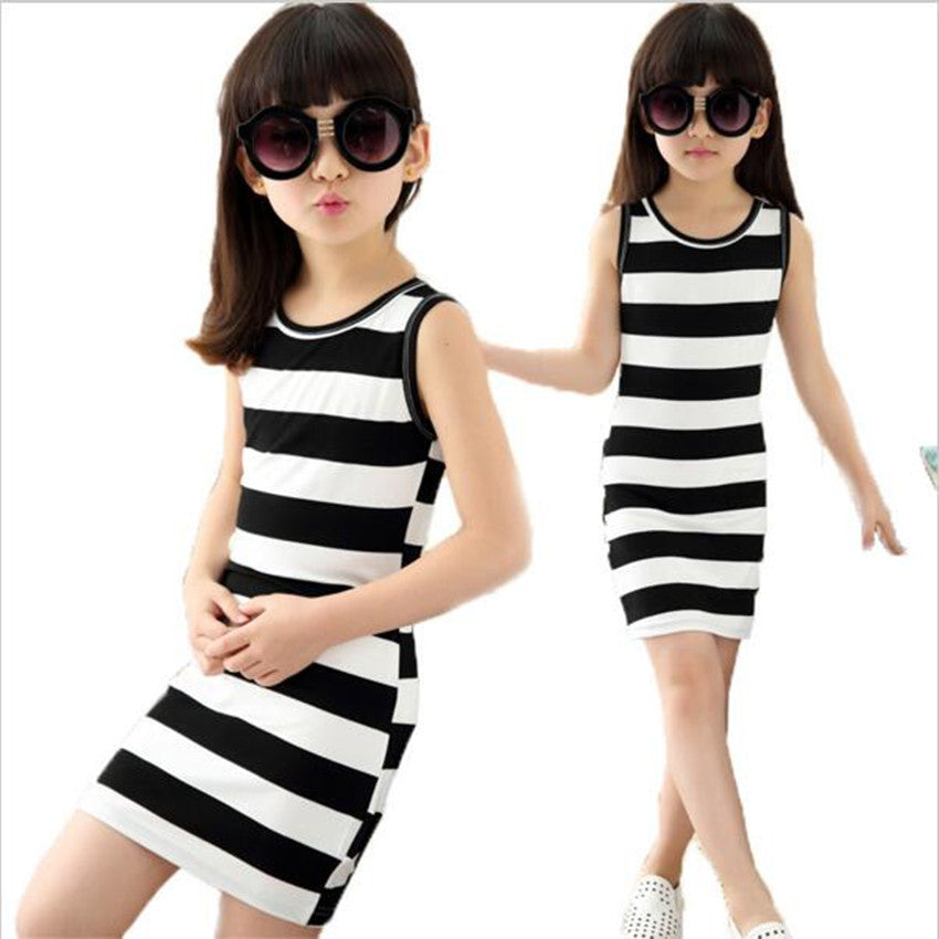 Children dresses in black clothes and white stripes 100% Cotton 3-14 years old vest dresses for teens-Dollar Bargains Online Shopping Australia