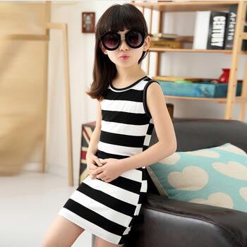 Children dresses in black clothes and white stripes 100% Cotton 3-14 years old vest dresses for teens-Dollar Bargains Online Shopping Australia