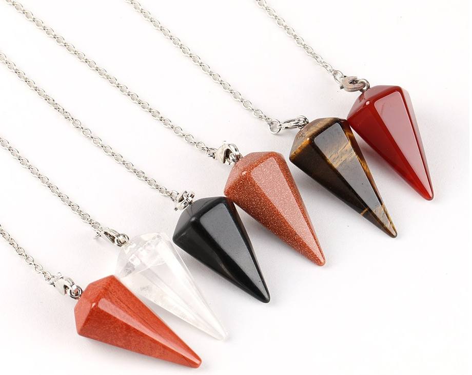 Healing Pendulum for Divination Pink Quartz Pendulums Biolocation Natural Gem Stone Chain Men Reiki Crystal Pendant