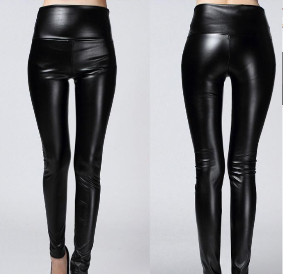 Thicken Winter PU Leather women pants high waist elastic fleece stretch Slim woman pencil pants skinny trousers 25 colors
