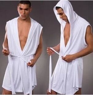 Men's robes comfortable casual bathrobes sleeveless Viscose sexy Hooded robe homewear mens sexy sleepwear lounge clothes