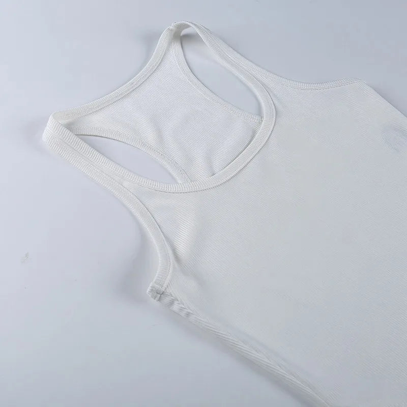 Y2K Women Skinny Bodysuit Summer New Solid U-Neck Halter Vest Sleeveless Short Bodysuit Skinny Yoga Women's Sports Jumpsuit